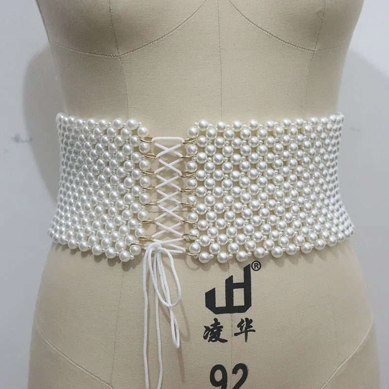 Bead  Pearl Belt For Office Lady Elegant Waist Chains White Female Outfitting Beaded Belt