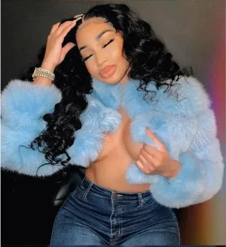 S-8XL Winter Warm Loose Fluffy Plush Jacket Women Striped Faux Fur Soft Velvet Coat Ladies Long Sleeves Thick Short Overcoat