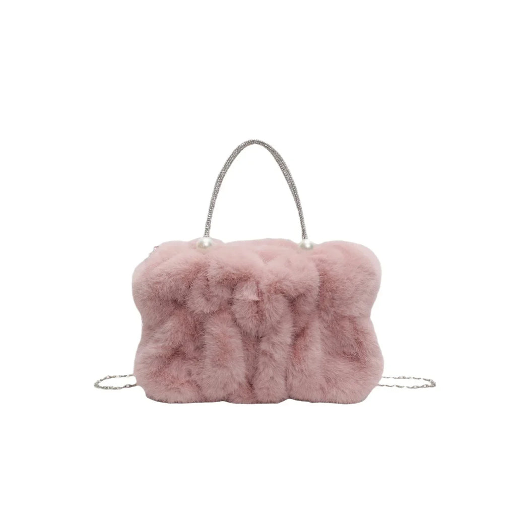 Soft Plush Evening Bags For Elegant Women Fur Dinner Party Clutch Chain Crossbody Winter Warm Luxury Designer Handbags