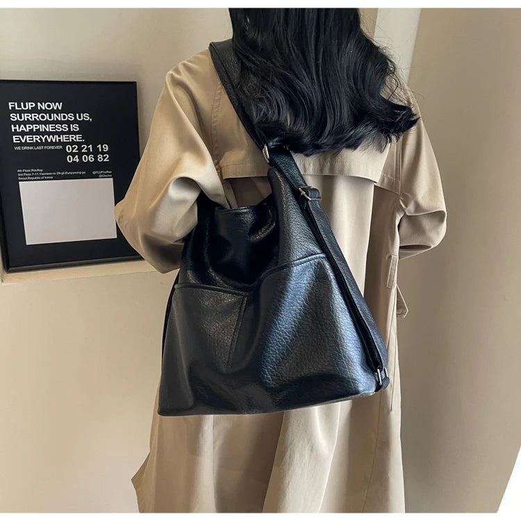 Versatile Student PU Backpack Women New Large Capacity Commute Travel Shoulder Crossbody Bags Fashion All-matched Tote Bag