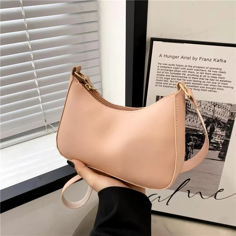 Women's Handbags Retro Solid Color PU Leather Shoulder Underarm Bag Fashion Casual Hobos Purses and Handbag Ladies Hand Bags