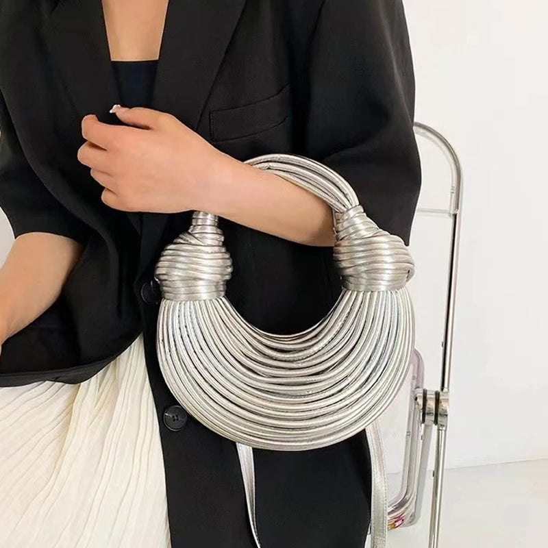 Handbags For Women Handwoven Noodle Bags Rope Knotted Pulled Hobo Silver Evening Clutch