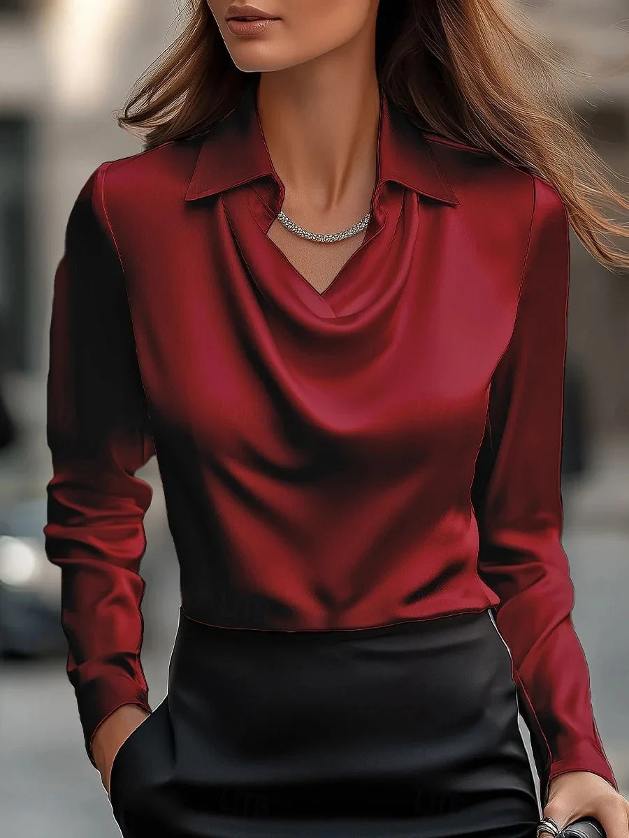 Women Long Sleeve Elegant Blouses and Shirts Solid Color Office Lady Business Work Wear Blusas Tops