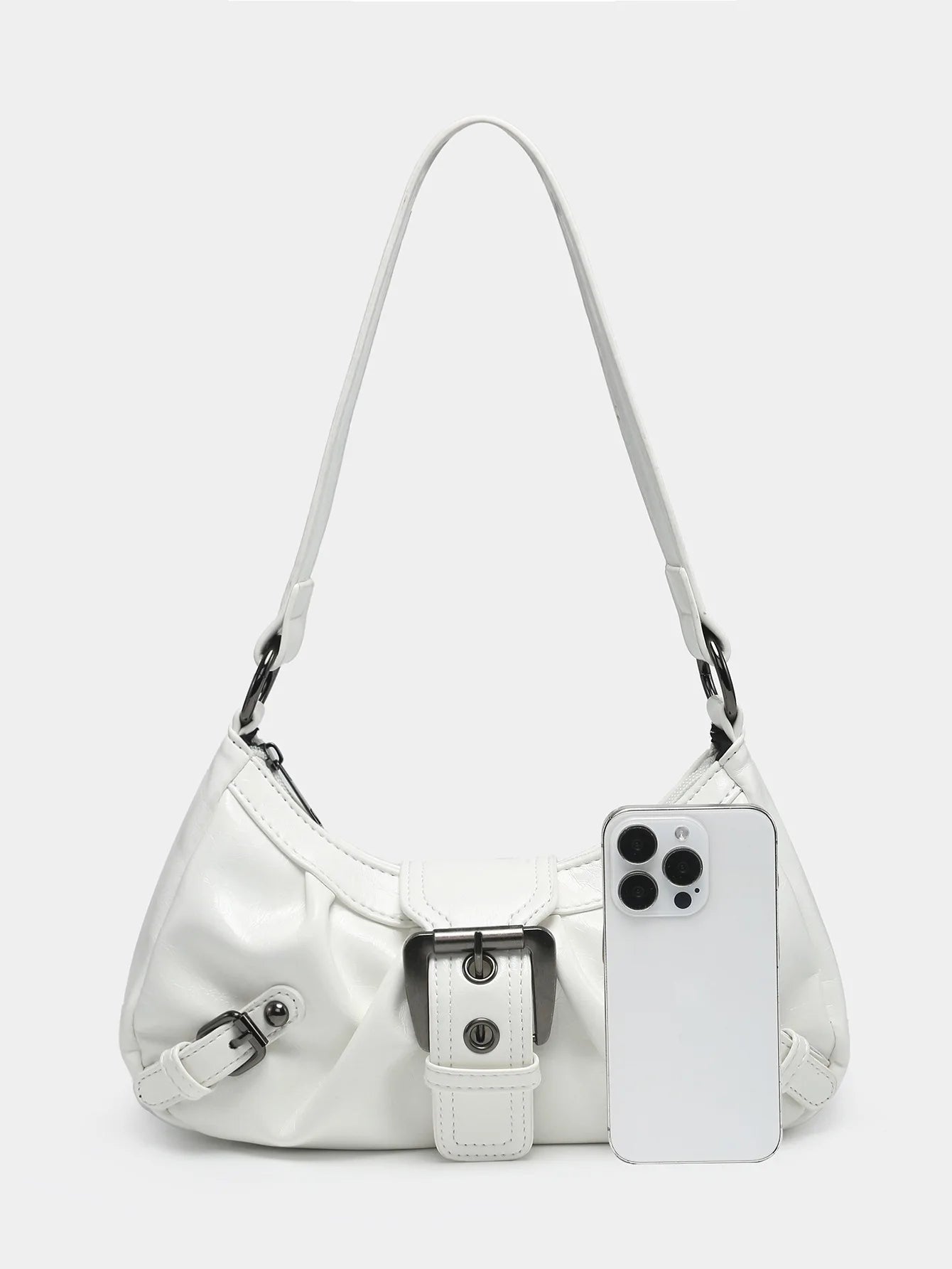 New Fashion Maillard Style Shoulder Bag Vintage Leather Spicy Girl Y2K Armpit Bag Rivet Belt Trendy Saddle Bag Retro Handbag