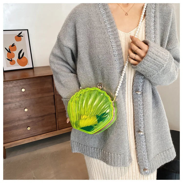 Evening Bags for Women 2023 New Transparent Shell Bag Clutch Box Handbags Pearl Chain Crossbody Bag Acrylic Purse Shoulder Bag