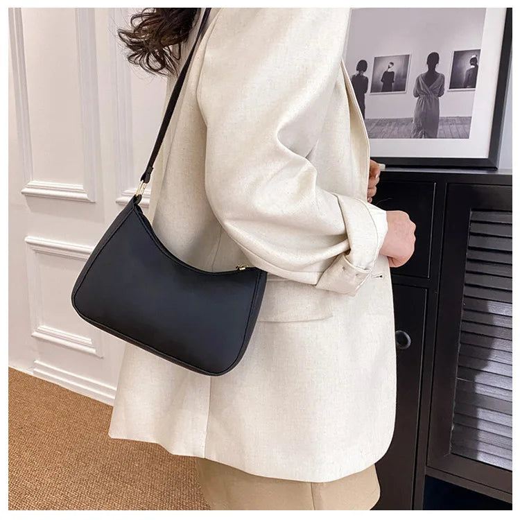 Women's Handbags Retro Solid Color PU Leather Shoulder Underarm Bag Fashion Casual Hobos Purses and Handbag Ladies Hand Bags