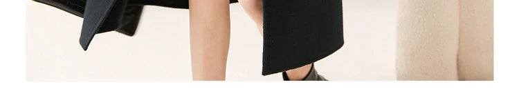 SENTUBILA Women 100% Wool Long Wrap Coat 2025 Elegant Notched Collar Belted Warm Double Faced Woolen Winter Overcoat W24O43352