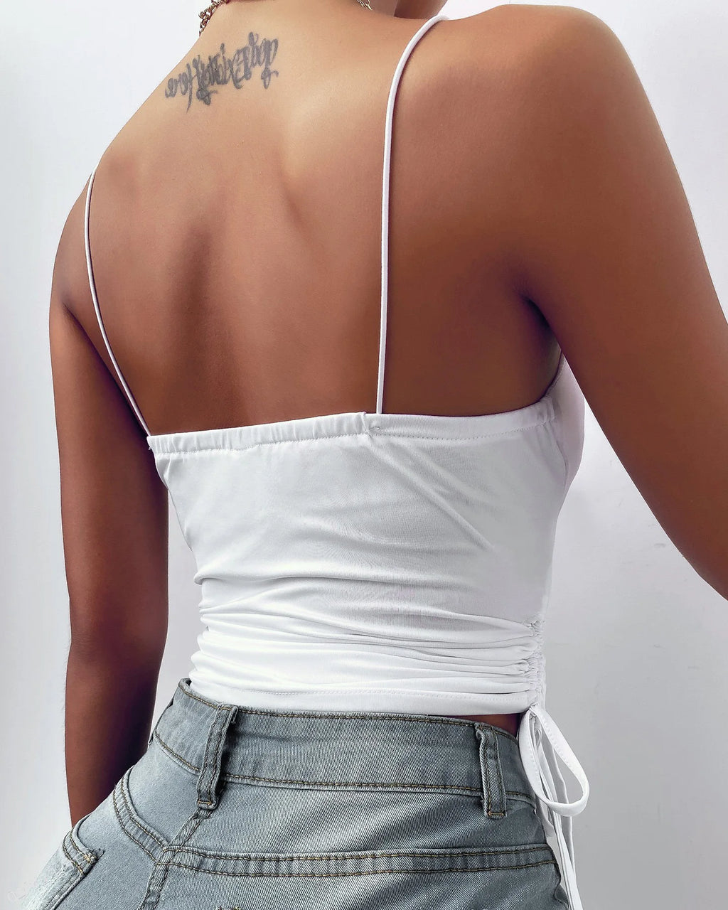 Women's Solid Tank Top V Neck Camisole Cami Drawstring Spaghetti Strap Top Sleeveless Blouse Tank Shirt New Summer Crop Top