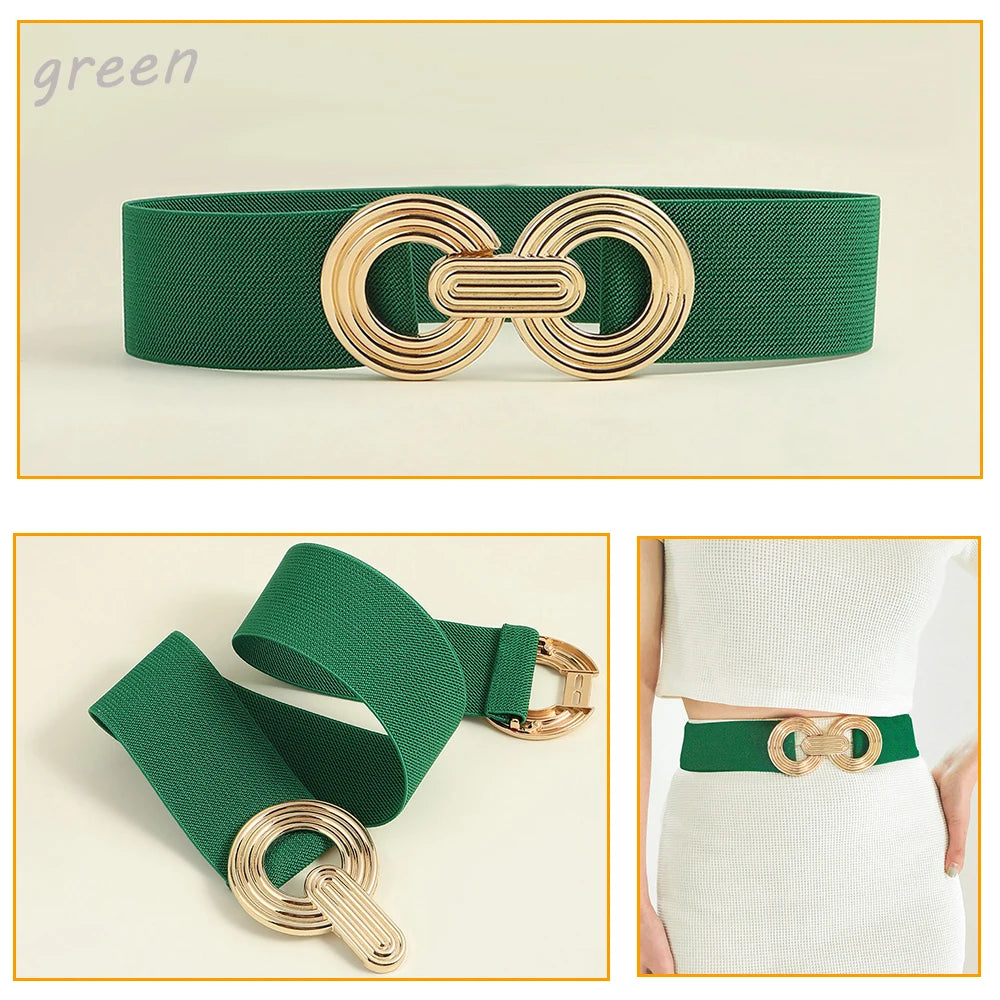 Fashion Dress Belts for Women Simple Waist Elastic Ladies Band Round Buckle Decoration Coat Sweater Party Belt Girdle Belt Gift