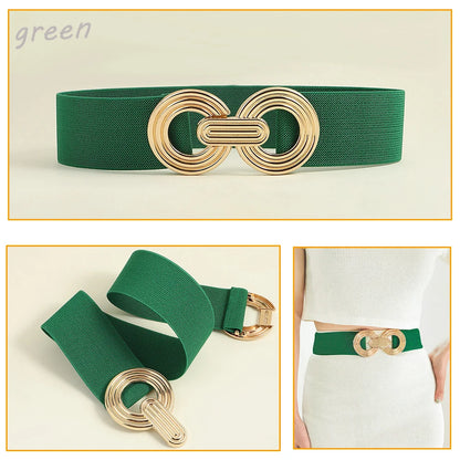 Fashion Dress Belts for Women Simple Waist Elastic Ladies Band Round Buckle Decoration Coat Sweater Party Belt Girdle Belt Gift