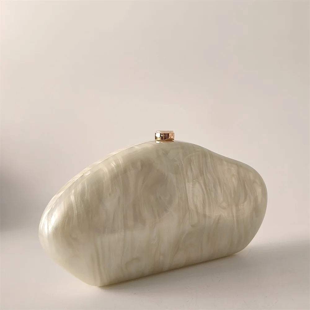 Luxury Elegant Evening Bags Beige Ivory Handmade Shell Purse European American Fashion Shoulder Bags Box Acrylic Lady  Handbags