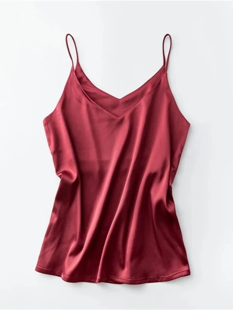 Spaghetti Strap Top Women Halter V Neck Basic White Cami Sleeveless Satin Silk Tank Tops Women Summer 2025 Camisole
