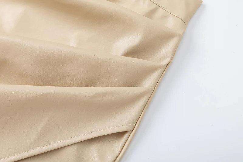 2025 Spring/Summer Women's PU Split Skirt High Waist Zipper Fold Leather Skirt European and American Sexy Hip Bag Skirt