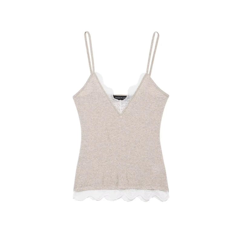 Women's Lace-Trim Cami Top, 3 Colors Available, V-Neck, Thin Straps, Sleeveless Casual Basic Tank