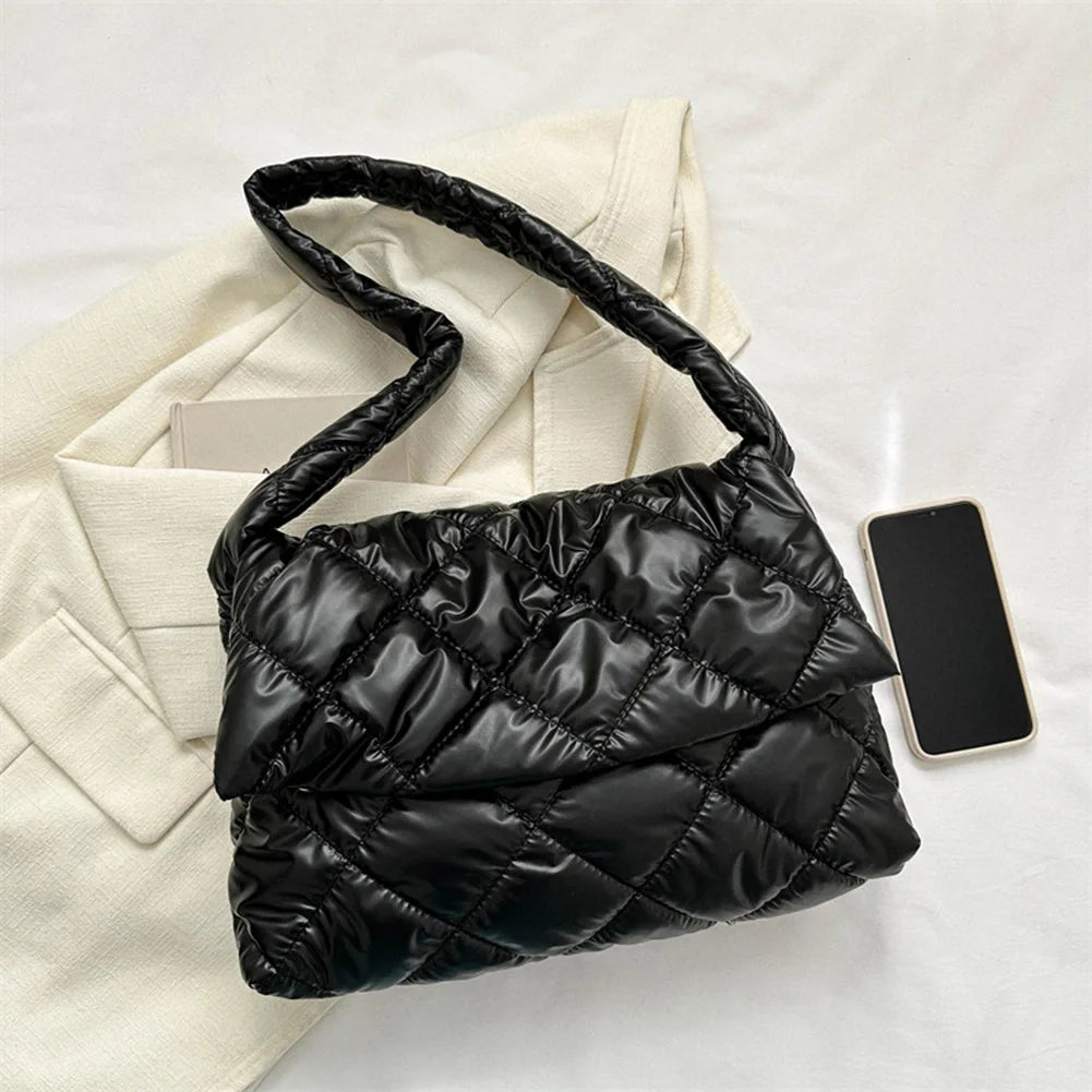 Puffer Tote Bag for Women Shoulder with Adjustable Strap Handbag Underarm Bag Purse Quilted Big Puffy Large Capacity Tote Bag