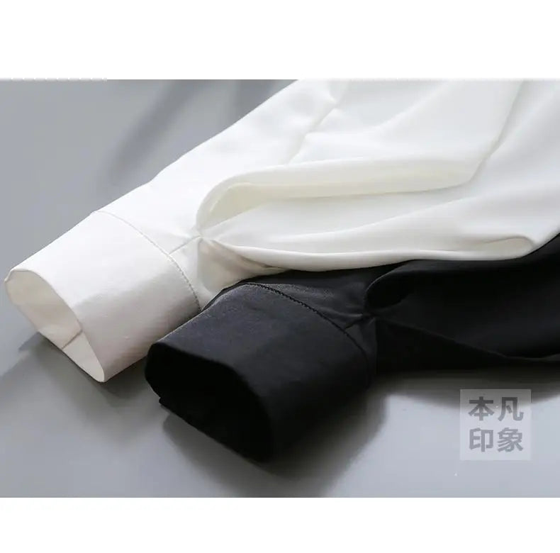 Blouses Tops Women White Black Long Lantern Sleeve Office Lady Temperament Autumn Winter Basic All-match Design Chic Female New