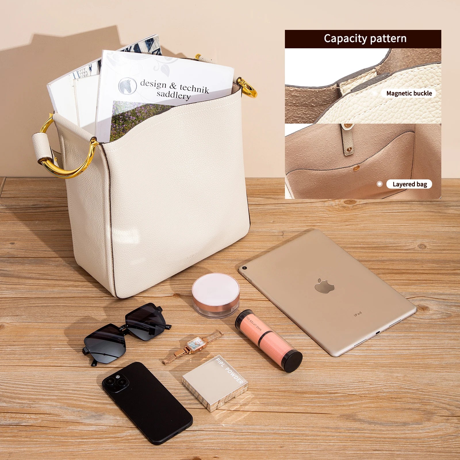 Women's Tote Bag Autumn High Quality Simple Beige Texture Women's Business Commuter Shoulder Bag