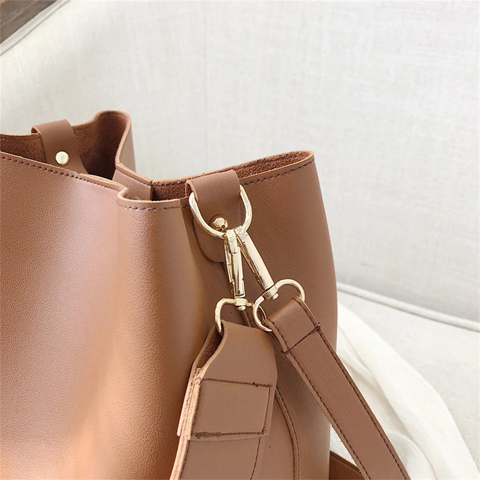2piece/set Fashion Design Pu Leather Shoulder Crossbody Bag Casual Lady Tote Female Large Capacity Bucket purses and handbags