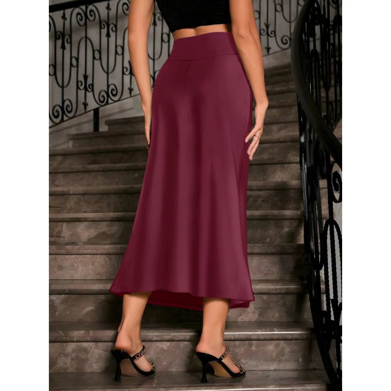 Female Skirt Elegant Senior Retro Comfortable Solid Colour Knitted Long Skirt Daily Party Temperament Skirt