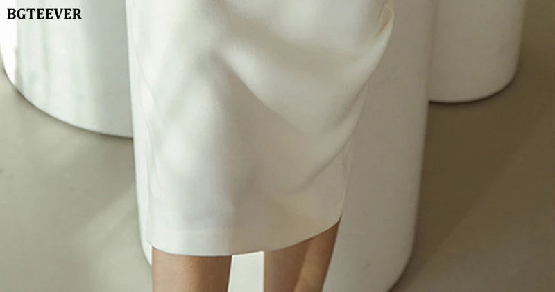 BGTEEVER Elegant Ladies Skirt Suits Double Breasted Slim Waist Blazer & High Waist Package Hip Skirts Women 2 Pieces Set