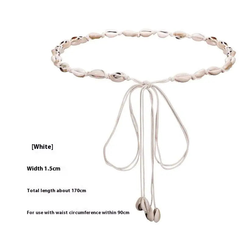 Belts For Women Knot Waistband Summer Boho Shell Bead Dress Jeans Belt Female Beach Accessory Beige Wax Cord