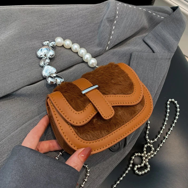 Luxury Designer Faux Fur Handbag Women Mini Fur Shoulder Crossbody Bag Ladies Fashion Party Purse Lipstick Bag Chain Clutches