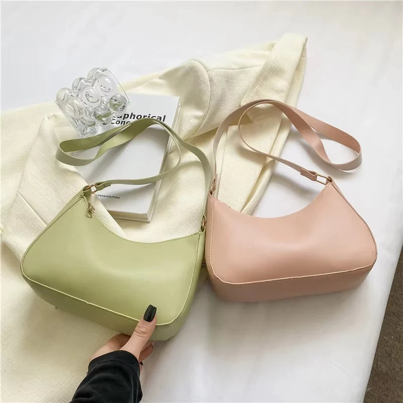 Women's Handbags Retro Solid Color PU Leather Shoulder Underarm Bag Fashion Casual Hobos Purses and Handbag Ladies Hand Bags
