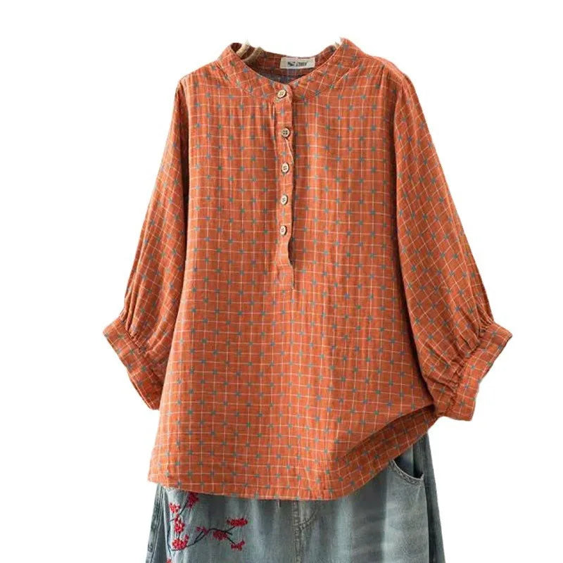 Women's Blouse Women Japanese Cotton Yarn Print Shirts & Blouses Summer Top Half sleeve shirt women's clothing