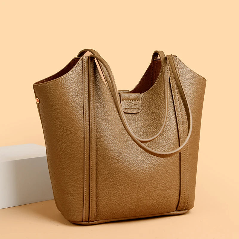 Elegant Women's Handbag Quality Leather Top-Handle Bag Ladies Solid Color Shoulder Crossbody Bag Casual Tote Purse Messenger Sac