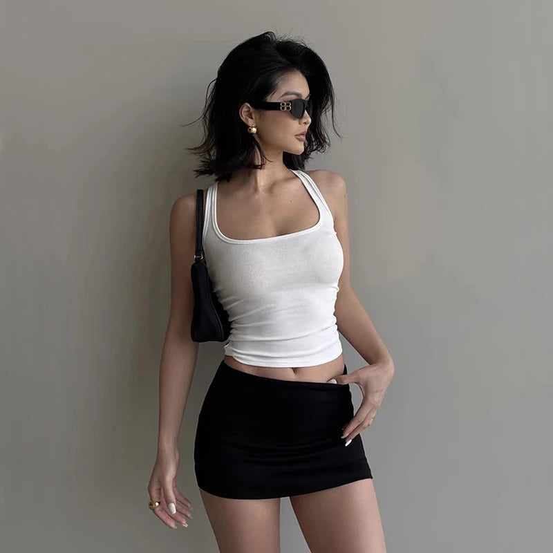 Women Scuplted Square Neck Tank Top