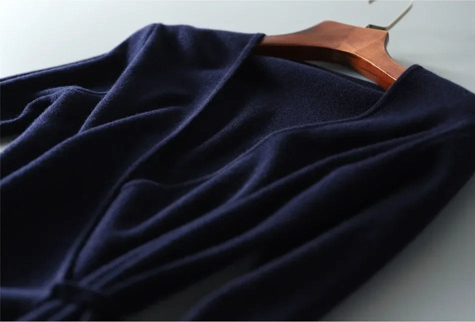 Autumn Winter Sweater Womens Dresses V-neck Wrap Up Dress for Women Woman Clothing Korean Version Loose Elegant Knitted Skirt