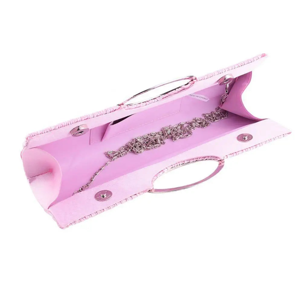 Fashion Women Luxury Handheld Bag Rhinestone Satin Pleated Evening Bag Party Shoulder Bag Clutch Purse Handbag