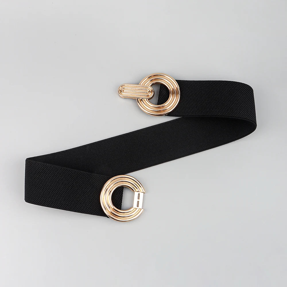 Fashion Dress Belts for Women Simple Waist Elastic Ladies Band Round Buckle Decoration Coat Sweater Party Belt Girdle Belt Gift