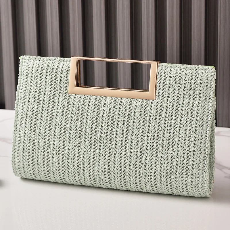 European Style Straw Evening Bag 2025 New Square Buckle Clutch Simple Dinner Bag for Women Shoulder Crossbody Bags