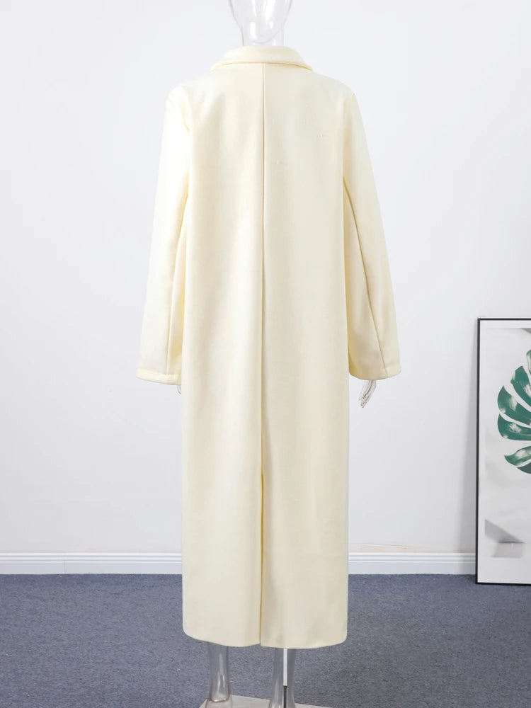 Elegant Women's Woolen Overcoat Lapel Long Sleeve Single Breasted Pocket Warm Long Coat 2025 Autumn Winter Fashion Lady Outwear