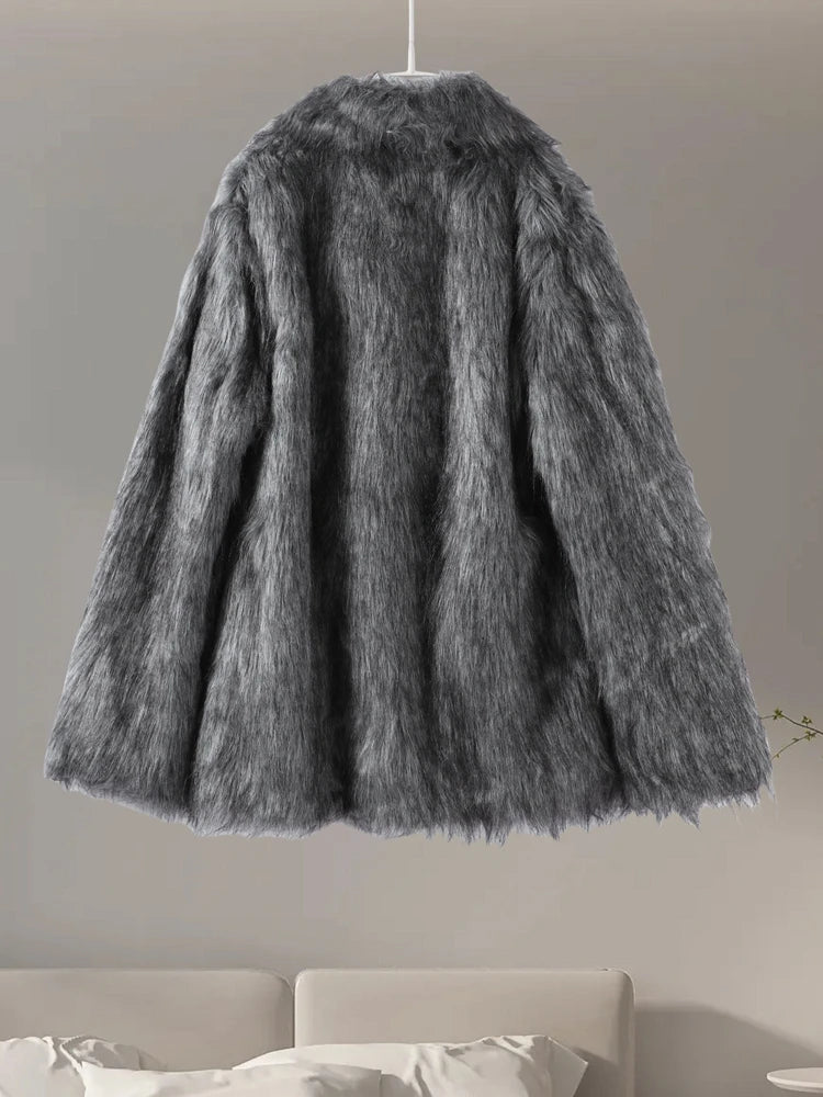 Women Plush Faux Fur Coat Female Casual Turn Down Collar Long Sleeve Warm Overcoat 2024 Winter New Fashion Cardigan Tops Lady