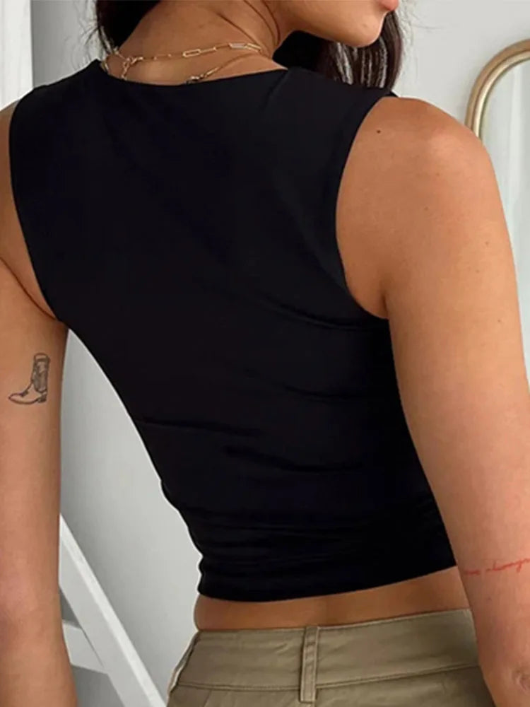 Sleeveless  Collar Crop Top