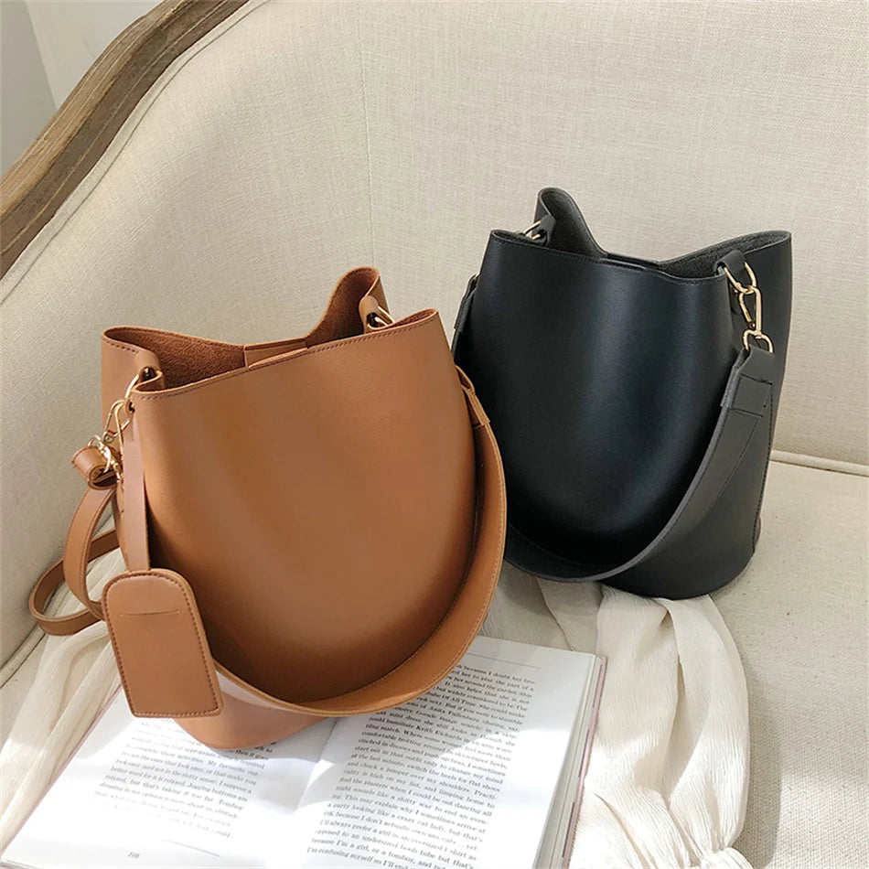 2piece/set Fashion Design Pu Leather Shoulder Crossbody Bag Casual Lady Tote Female Large Capacity Bucket purses and handbags
