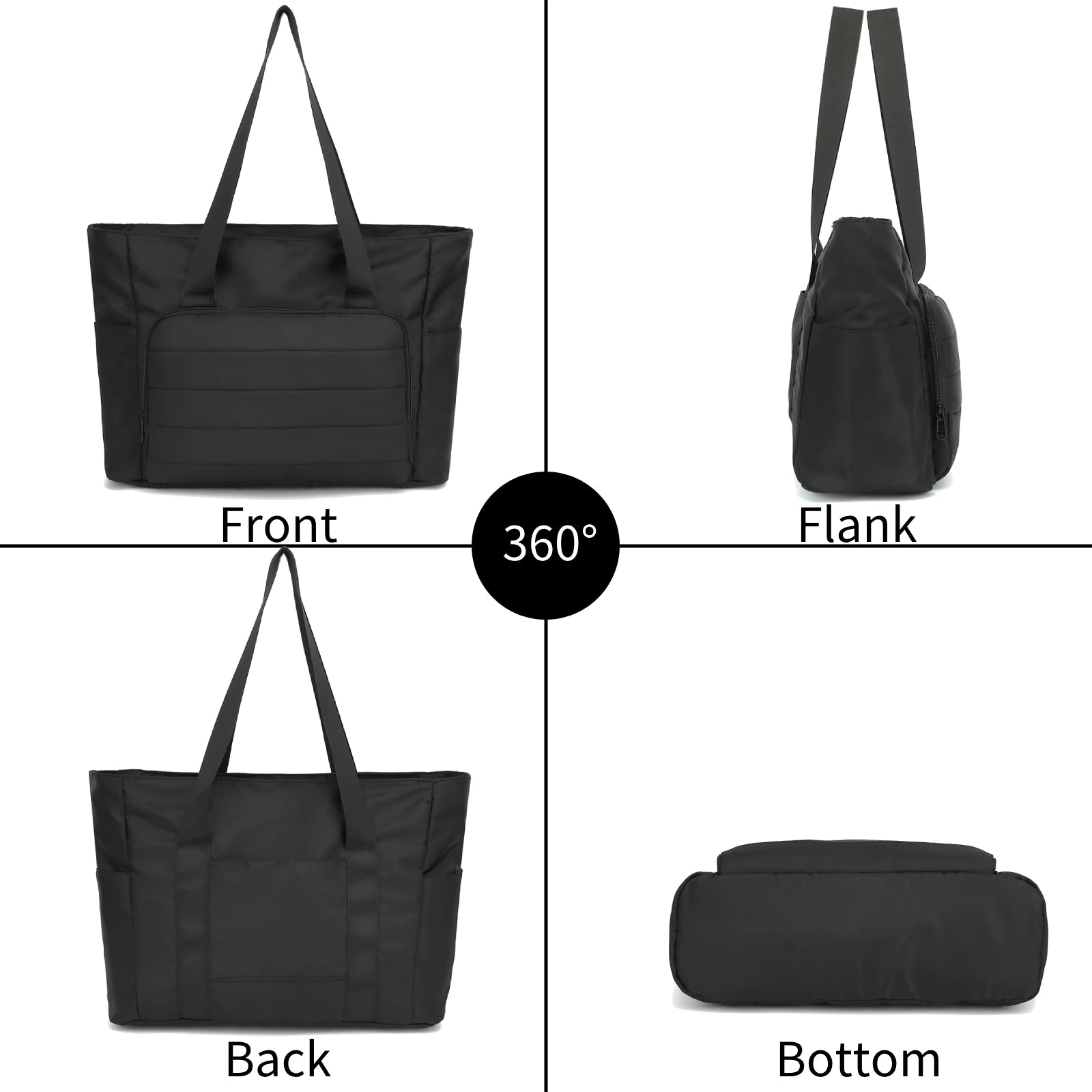 Women's 15.6 Inch Laptop Tote Bag in Classic Nylon, Large Capacity with Front Pocket, Casual Business Travel Bag