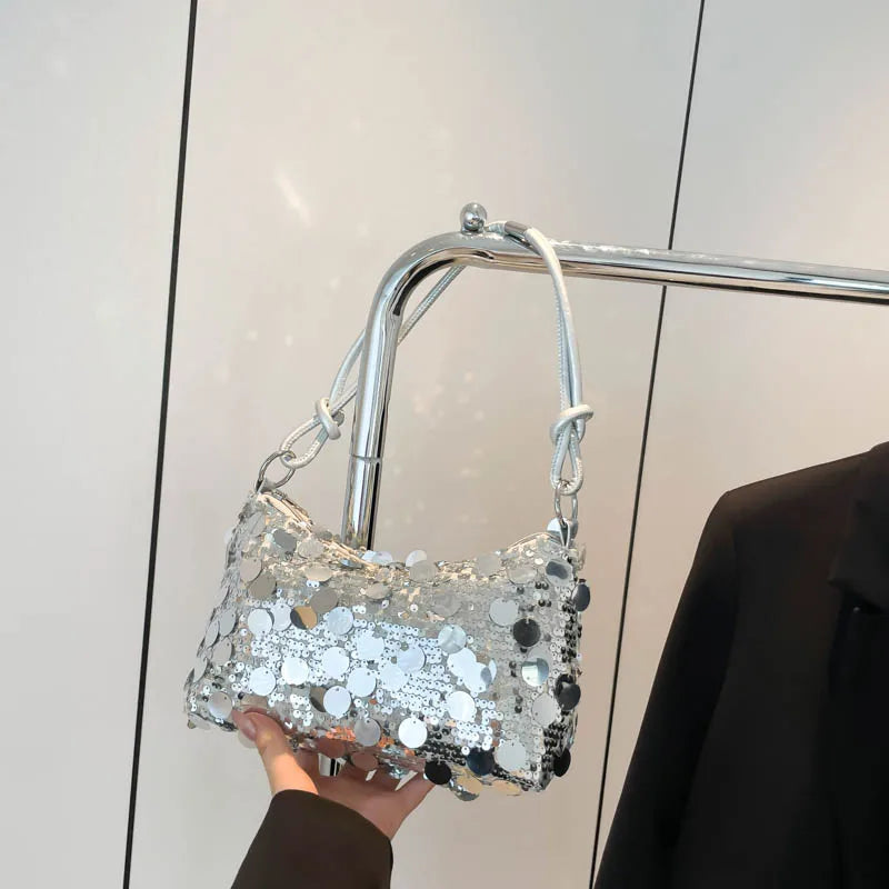 Glamorous Evening Clutch Bag Sparkling PU Purse Sequined Shoulder Tote Lightweight Zipper Party & Daily Shoulder Bag