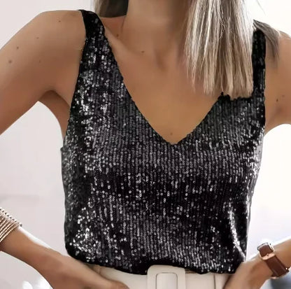 Fashion Sexy V-Neck Tank Tops For Women Elegant Solid Loose Sleeveless Pullover Top Summer New Party Womens Clothing 2025