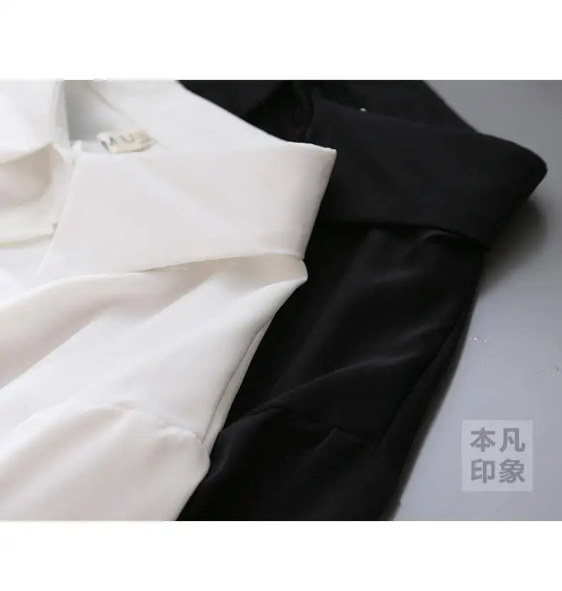 Blouses Tops Women White Black Long Lantern Sleeve Office Lady Temperament Autumn Winter Basic All-match Design Chic Female New