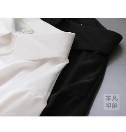 Blouses Tops Women White Black Long Lantern Sleeve Office Lady Temperament Autumn Winter Basic All-match Design Chic Female New