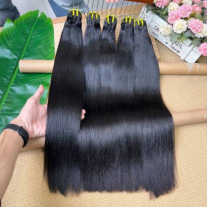 Double Drawn Yaki Straight Human Hair Bundles #1B Natural Black Color Vietnamese 100% Raw Virgin Hair Weave Extensions 1 2 3 4pc