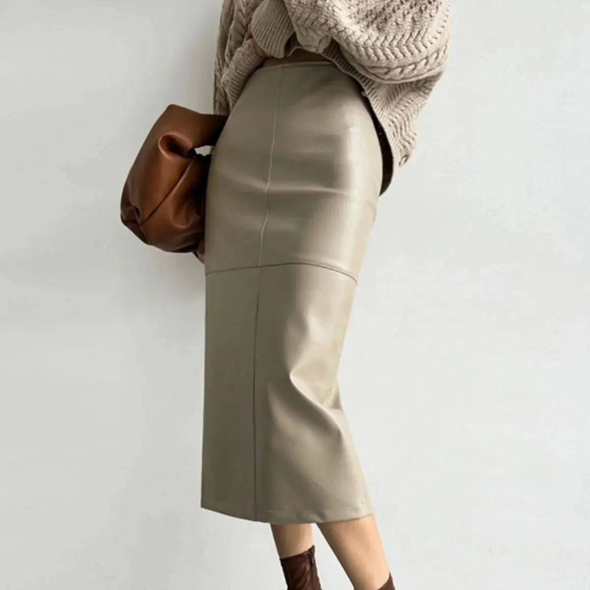 New Fashion Pu Leather Skirt Women Fashion Autumn High Waist Slim Split Wrapped Hip Pencil Skirts Elegant Office Lady Jupe