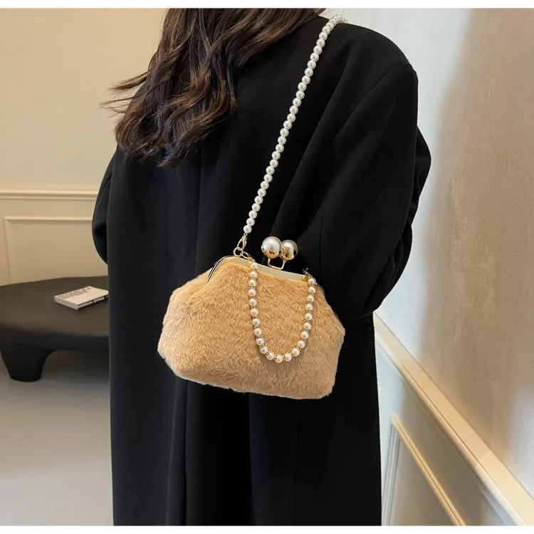 High-end Beaded Fashion Women's Bag Autumn Personality Trendy Evening Bag Plush Handbag Shoulder Crossbody Bag