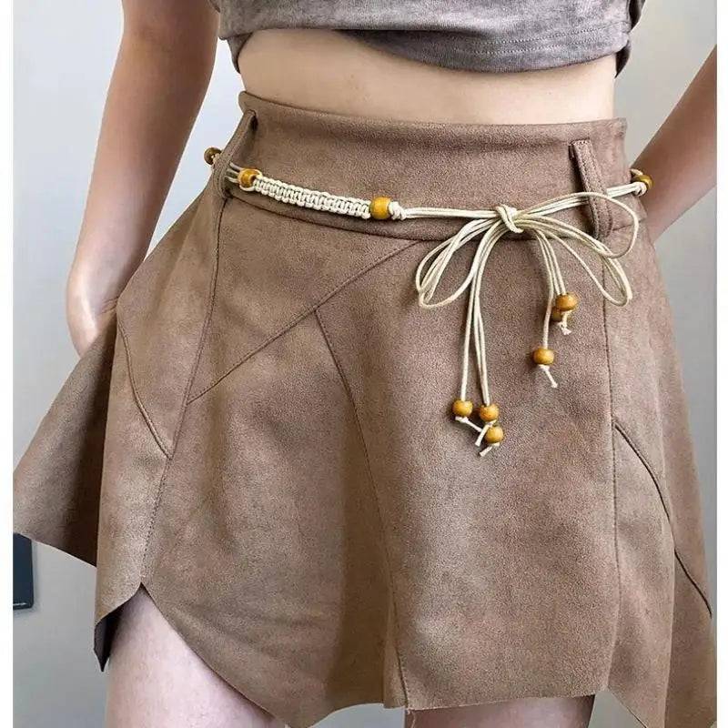 Belts For Women Knot Waistband Summer Boho Shell Bead Dress Jeans Belt Female Beach Accessory Beige Wax Cord