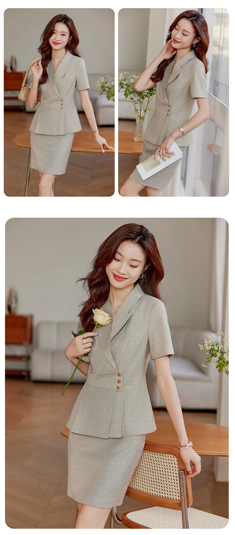 High End Office Ladies Formal Skirts Suits Women Summer 2024 New Korean Fashion Solid Long Sleeve Blazer Trousers 2 Piece Set