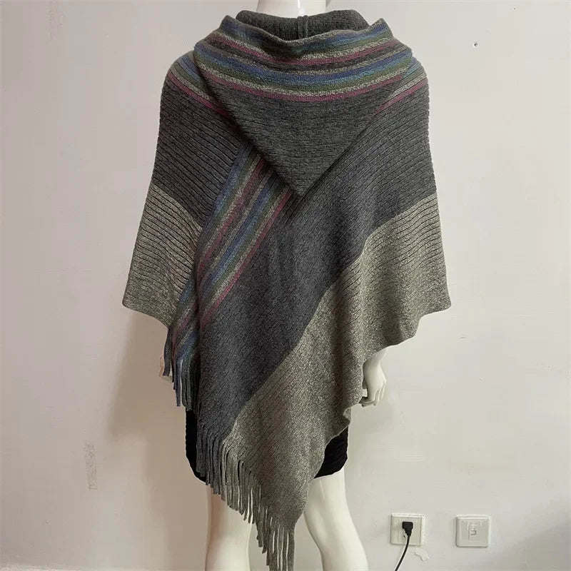 Cloak shawl Hat Colorful Silk new style European  American Spring Autumn Women Tassel Double-purpose Imitation Cashmere Red