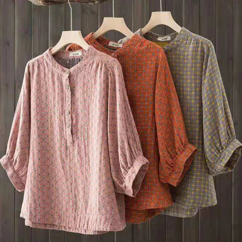 Women's Blouse Women Japanese Cotton Yarn Print Shirts & Blouses Summer Top Half sleeve shirt women's clothing